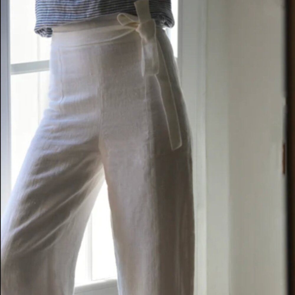 Luxe Provence Linen Trousers in White, Medium, NWT